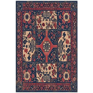 Robot Süpürgeye Uygun Halı – Pamuk Dokuma Taban Halı – Lacivert; Kırmızı; Bej – Geleneksel Çini Ve Çiçekli Tasarım, Makinede Yıkanabilir, Kolay Temizlenebilir, Toz Ve Tüy Tutmaz, Kaymaz, Evcil Hayvan Dostu 180x270 cm