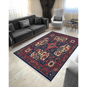 Robot Süpürgeye Uygun Halı – Pamuk Dokuma Taban Halı – Lacivert; Kırmızı; Bej – Geleneksel Çini Ve Çiçekli Tasarım, Makinede Yıkanabilir, Kolay Temizlenebilir, Toz Ve Tüy Tutmaz, Kaymaz, Evcil Hayvan Dostu