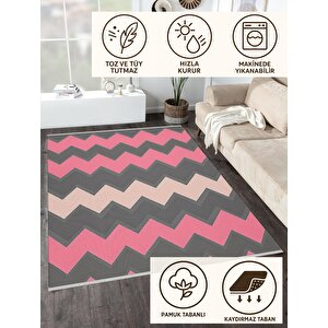 Mutfak Halısı – Pembe; Gri; Krem – Zigzag Desen, Makinede Yıkanabilir, Kolay Temizlenebilir, Toz Ve Tüy Tutmaz, Kaymaz, Evcil Hayvan Dostu 120x180 cm