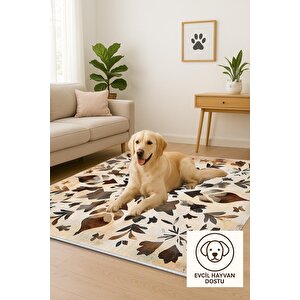 Mutfak Halısı – Krem; Kahverengi; Bej – Floral Desen, Makinede Yıkanabilir, Kolay Temizlenebilir, Toz Ve Tüy Tutmaz, Kaymaz, Evcil Hayvan Dostu