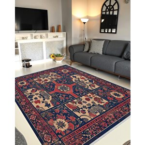 Robot Süpürgeye Uygun Halı – Pamuk Dokuma Taban Halı – Lacivert; Kırmızı; Bej – Geleneksel Çini Ve Çiçekli Tasarım, Makinede Yıkanabilir, Kolay Temizlenebilir, Toz Ve Tüy Tutmaz, Kaymaz, Evcil Hayvan Dostu