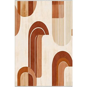 Pamuk Dokuma Taban Halı – Krem; Kahverengi; Turuncu – Geometrik Desen, Makinede Yıkanabilir, Kolay Temizlenebilir, Toz Ve Tüy Tutmaz, Kaymaz, Evcil Hayvan Dostu 200x220 cm