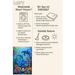 Pamuk Dokuma Taban Halı – Mavi; Sarı; Turuncu; Pembe; Yeşil – Denizaltı Desen, Makinede Yıkanabilir, Kolay Temizlenebilir, Toz Ve Tüy Tutmaz, Kaymaz, Evcil Hayvan Dostu