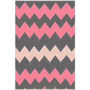 Mutfak Halısı – Pembe; Gri; Krem – Zigzag Desen, Makinede Yıkanabilir, Kolay Temizlenebilir, Toz Ve Tüy Tutmaz, Kaymaz, Evcil Hayvan Dostu 150x240 cm