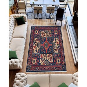 Robot Süpürgeye Uygun Halı – Pamuk Dokuma Taban Halı – Lacivert; Kırmızı; Bej – Geleneksel Çini Ve Çiçekli Tasarım, Makinede Yıkanabilir, Kolay Temizlenebilir, Toz Ve Tüy Tutmaz, Kaymaz, Evcil Hayvan Dostu