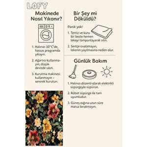 Mutfak Halısı – Siyah; Sarı; Kırmızı; Yeşil – Çiçek Desen, Makinede Yıkanabilir, Kolay Temizlenebilir, Toz Ve Tüy Tutmaz, Kaymaz, Evcil Hayvan Dostu
