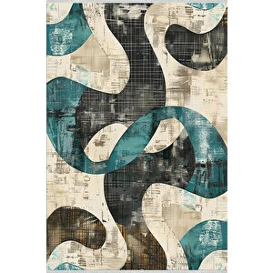 Oturma Odası Halısı – Siyah; Turkuaz – Soyut Desen, Makinede Yıkanabilir, Kolay Temizlenebilir, Toz Ve Tüy Tutmaz, Kaymaz, Evcil Hayvan Dostu 100x100 cm