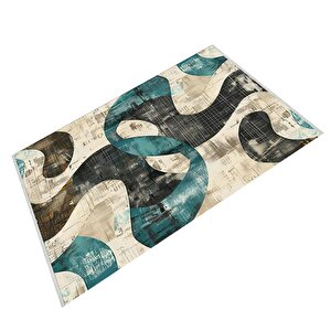 Oturma Odası Halısı – Siyah; Turkuaz – Soyut Desen, Makinede Yıkanabilir, Kolay Temizlenebilir, Toz Ve Tüy Tutmaz, Kaymaz, Evcil Hayvan Dostu 100x100 cm