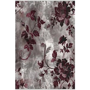 Pamuk Dokuma Taban Halı – Gri; Bordo – Çiçekli Desen, Eskitilmiş Görünümlü Tasarım, Makinede Yıkanabilir, Kolay Temizlenebilir, Toz Ve Tüy Tutmaz, Kaymaz, Evcil Hayvan Dostu 180x200 cm