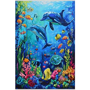 Pamuk Dokuma Taban Halı – Mavi; Sarı; Turuncu; Pembe; Yeşil – Denizaltı Desen, Makinede Yıkanabilir, Kolay Temizlenebilir, Toz Ve Tüy Tutmaz, Kaymaz, Evcil Hayvan Dostu 160x230 cm