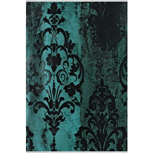 Pamuk Dokuma Taban Halı – Turkuaz; Siyah – Damask Desen, Makinede Yıkanabilir, Kolay Temizlenebilir, Toz Ve Tüy Tutmaz, Kaymaz, Evcil Hayvan Dostu