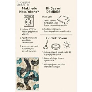 Oturma Odası Halısı – Siyah; Turkuaz – Soyut Desen, Makinede Yıkanabilir, Kolay Temizlenebilir, Toz Ve Tüy Tutmaz, Kaymaz, Evcil Hayvan Dostu