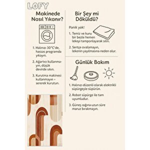 Pamuk Dokuma Taban Halı – Krem; Kahverengi; Turuncu – Geometrik Desen, Makinede Yıkanabilir, Kolay Temizlenebilir, Toz Ve Tüy Tutmaz, Kaymaz, Evcil Hayvan Dostu