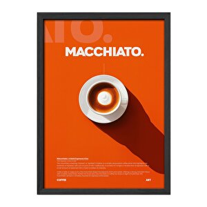 Macchiato Kahve Tablosu – Turuncu Zeminli Espresso Temalı Ahşap Duvar Dekoru