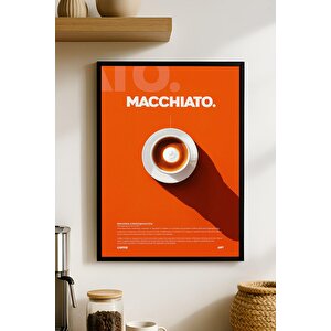 Macchiato Kahve Tablosu – Turuncu Zeminli Espresso Temalı Ahşap Duvar Dekoru