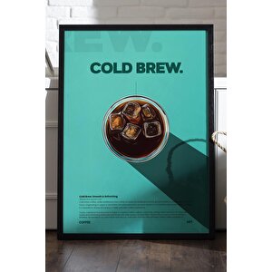 Cold Brew Kahve Posteri – Buzlu Kahve Temalı Ahşap Duvar Tablosu
