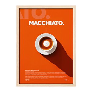 Macchiato Kahve Tablosu – Turuncu Zeminli Espresso Temalı Ahşap Duvar Dekoru