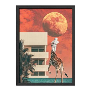 Ahşap Duvar Tablosu - Eşsiz Tasarım, Ahşap Çerçeve - Siyah Renk Seçeneği Ile Retro Sürreal Duvar Dekorasyonu