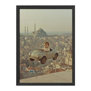 Ahşap Duvar Tablosu - Eşsiz Tasarım, Ahşap Çerçeve - Siyah Renk Seçeneği Ile Retro Sürreal Duvar Dekorasyonu