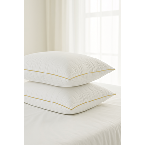 Formeya 2 Adet Gold Detaylı Gold Rengi Biyeli Nanojel Yastık 1100 Gram 50x70 Cm, Lüks Otel Yastığı