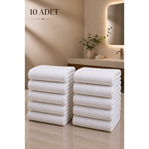 10 Adet Otel Havlusu Beyaz 50x85 Cm 200 Gram Bukle - Armür El Yüz Havlusu 10 Adet