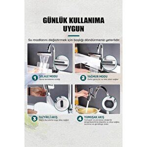Krom Tasarruflu 4 Modlu Ayarlanabilir Musluk Başlığı Lavabo Batarya Fıskiye Ucu Perlatör
