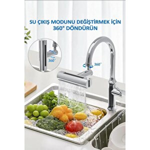 Krom Tasarruflu 4 Modlu Ayarlanabilir Musluk Başlığı Lavabo Batarya Fıskiye Ucu Perlatör