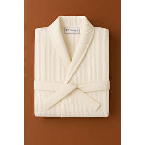 Gofret Desen Beyaz Lüks Bornoz, Çeyizlik Bornoz, Standart Beden - L/xl