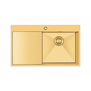 Crauf 86 Cm X 51 Cm Via Lattea El Yapımı Sol Damlalıklı 304 Paslanmaz Çelik Eviye Altın