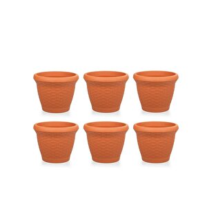 Omnipazar So-hs02 Plastik Hasır Desenli Saksı 6 Lt Kiremit 6 Adet