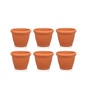 So-hs04 Plastik Hasır Desenli Saksı 15 Lt Kiremit 6 Adet