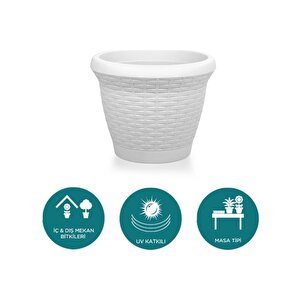 Omnipazar So-hs05 Plastik Hasır Desenli Saksı 25 Lt Kirli Beyaz 6 Adet