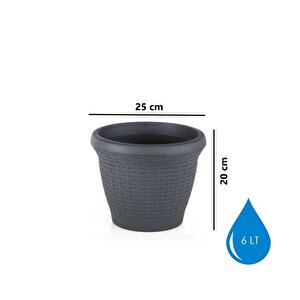 So-hs02 Plastik Hasır Desenli Saksı 6 Lt Antrasit 6 Adet