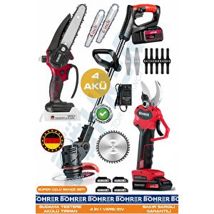 21v 5ah +4 Akülü Ba01114k Uzayan Teleskopik Kol Çim Biçme - Akülü Zincirli Budama Testeresi Ve 30mm Budama Makası - Pratik Süper 3'lü Set