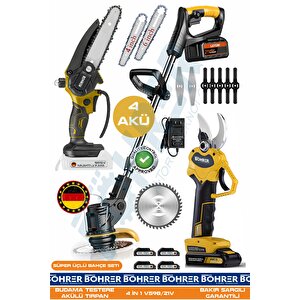 21v 5ah +4 Akülü Ba01114s Uzayan Teleskopik Kol Çim Biçme - Akülü Zincirli Budama Testeresi Ve 30mm Budama Makası - Pratik Süper 3'lü Set