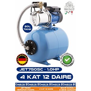 Jet750sc 1.0 Hp Paslanmaz Giriş Çıkış 50l Yatay Genleşme Tank -- Otomatik Hidrofor Bina Bahçe Su Pompası – 4 Kat 12 Daire - Su Basıncında Profesyonel Çözüm!
