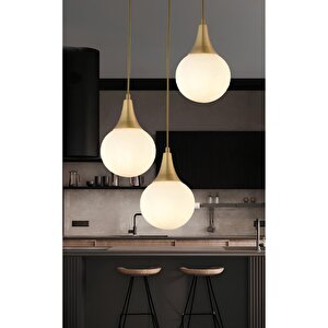 Modern 3'lü Sarkıt Beyaz Opal Camlı Salon Mutfak Oturma Odası Avize Eskitme Gold