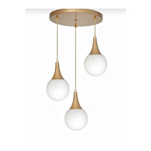 Modern 3'lü Sarkıt Beyaz Opal Camlı Salon Mutfak Oturma Odası Avize Eskitme Gold