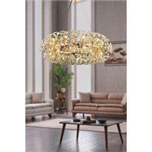 Luxury Exclusive Collection Modern Kristal Taşlı Sarkıt Avize Gold Sarı 50 Cm Çap