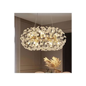 Luxury Exclusive Collection Modern Kristal Taşlı Sarkıt Avize Gold Sarı 50 Cm Çap