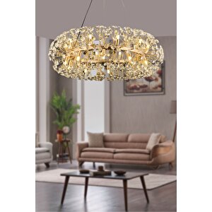 Luxury Exclusive Collection Modern Kristal Taşlı Sarkıt Avize Gold Sarı 50 Cm Çap