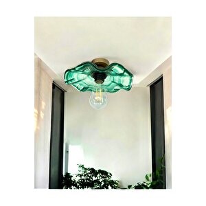 Luxury Modern Tasarım 1 Adet Yeşil Renkli Kristal Cam Flower Çiçek Tekli Tavan Avize Eskitme Gold