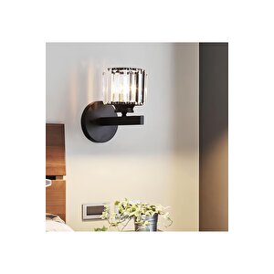 Modern Tasarım Kristal Taşlı Duvar Aplik 1 Adet Elekrikle Çalışır Siyah
