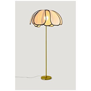 Boheme Modern Tasarım Palm Burenze Dekoratif Lambader Eskitme Gold Gövde Ekru Kumaş Abajur