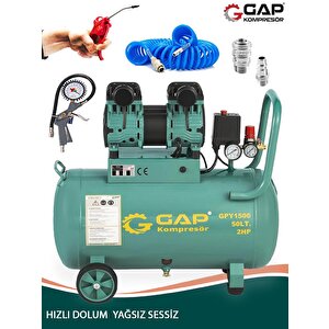 Germany Stle Gp 50 Litre Sessiz Yağsız Hızlı Dolum 2 Hp Kompresör Lastik Şişirme Hava Hortumu Setli
