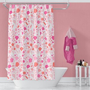 Banyo Perdesi 6811 1x180x200, Perde Borusu Askı Aparatı Köşe Boru Pembe Hediyeli, Duş Perdesi Seti