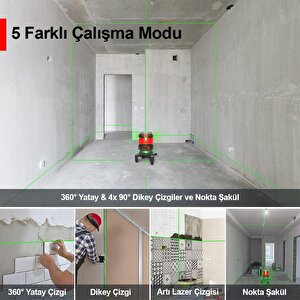 Kobb Kbl41g 30metre 4x90⁰/1x360⁰ Otomatik Hizalamalı Li-ion Çift Akülü Profesyonel Yeşil Çapraz Çizgi Lazer Distomat