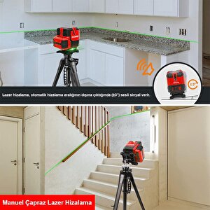 Kobb Kbl41g 30metre 4x90⁰/1x360⁰ Otomatik Hizalamalı Li-ion Çift Akülü Profesyonel Yeşil Çapraz Çizgi Lazer Distomat