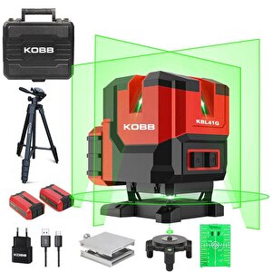 Kbl41gtp 30m 4x90⁰/1x360⁰ Otomatik Hizalamalı Li-ion Çift Akü Profesyonel Yeşil Çizgi Lazer Distomat + Tripod