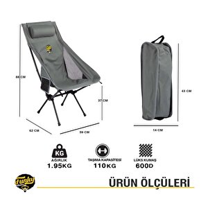 Sky Ultralight Katlanabilir Kamp Sandalyesi Gri 4 Adet